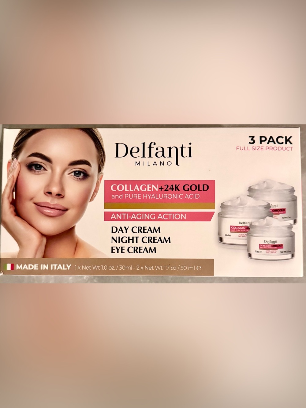 Delfanti Milano Collagen Hyaluronic Acid 3 Pc 24 K Day Night Eye Cream Set